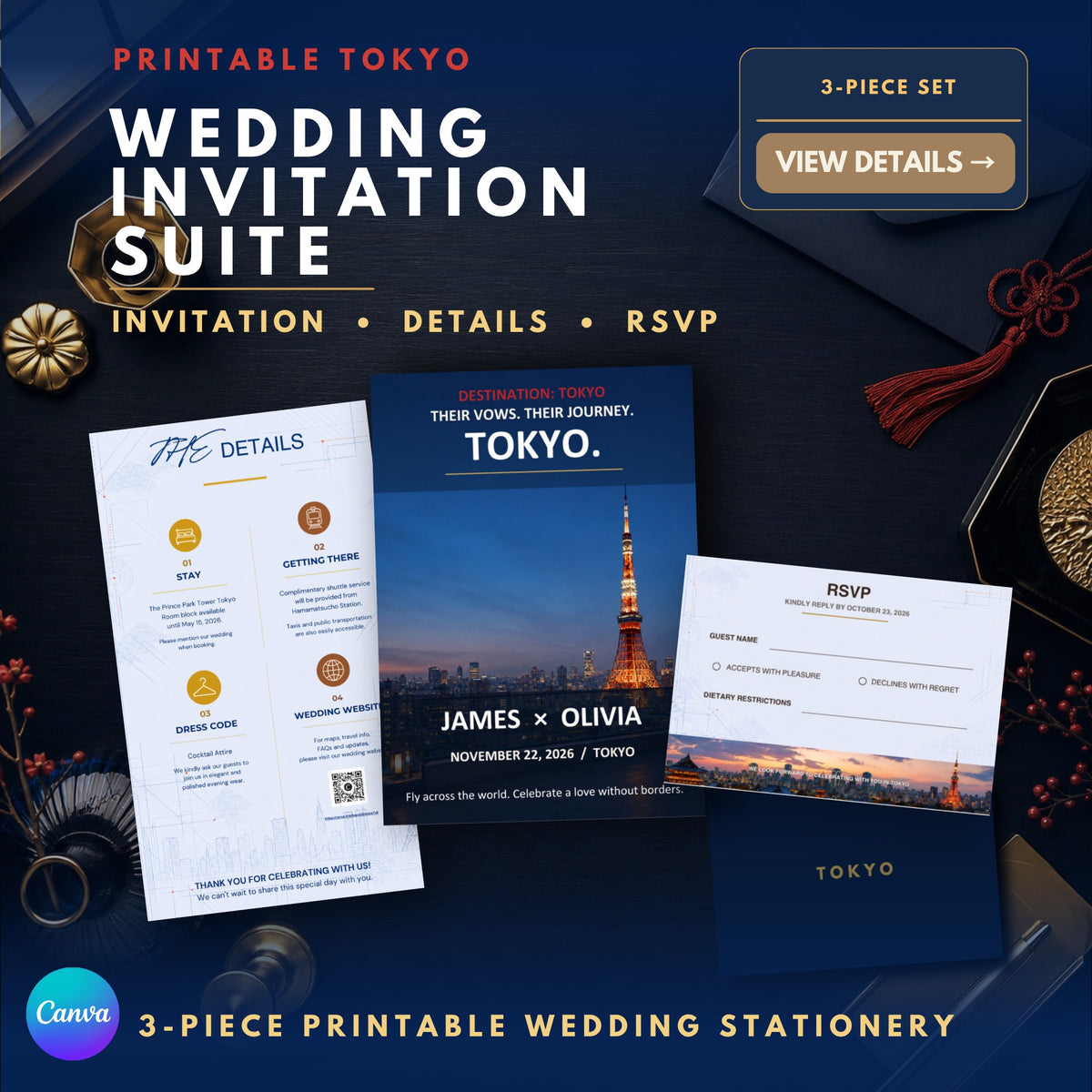 TOKYO Wedding Invitation Suite Template