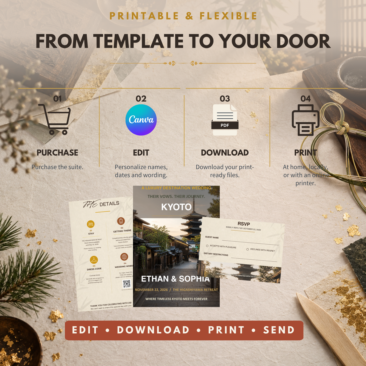 KYOTO Wedding Invitation Suite Template