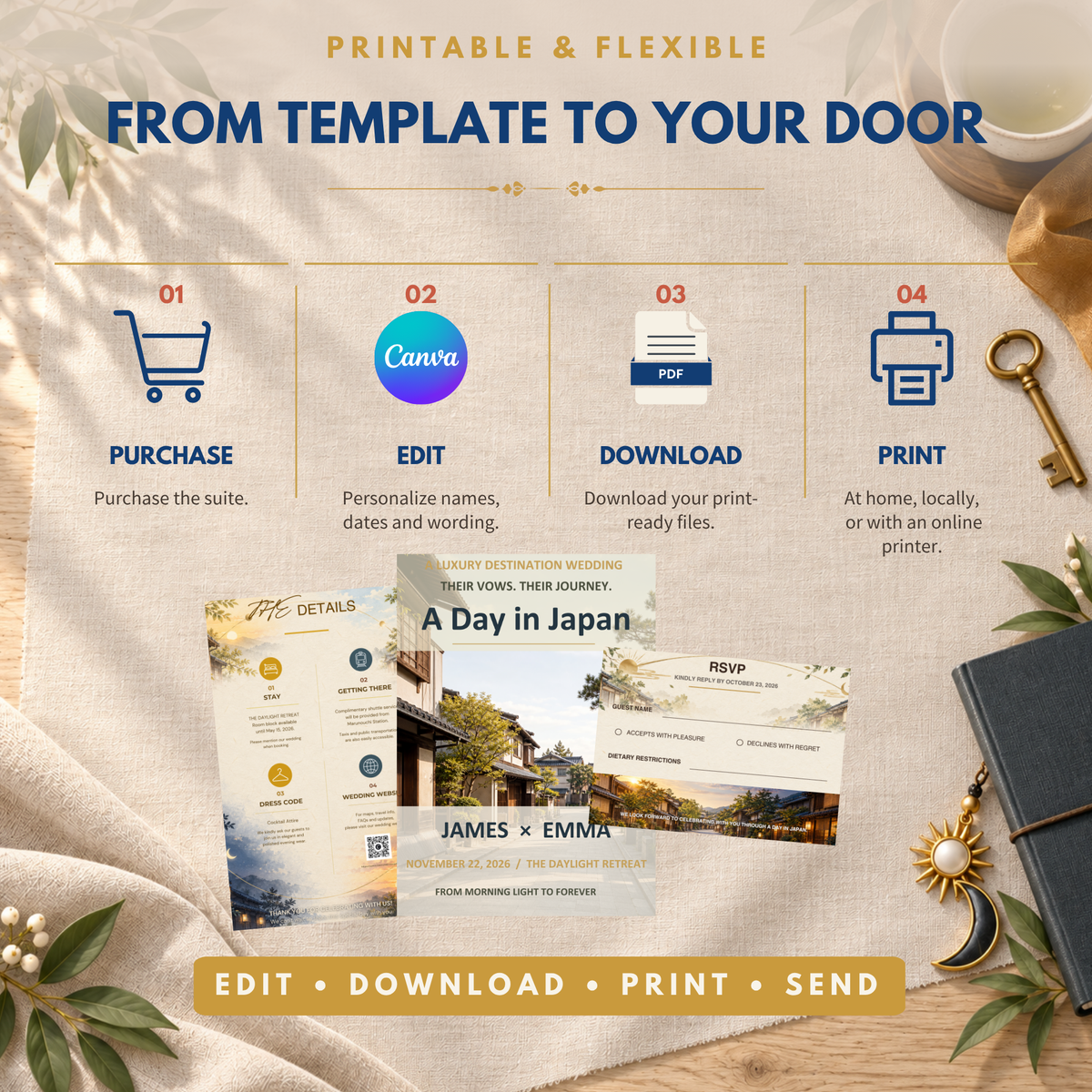 A DAY IN JAPAN Wedding Invitation Suite Template