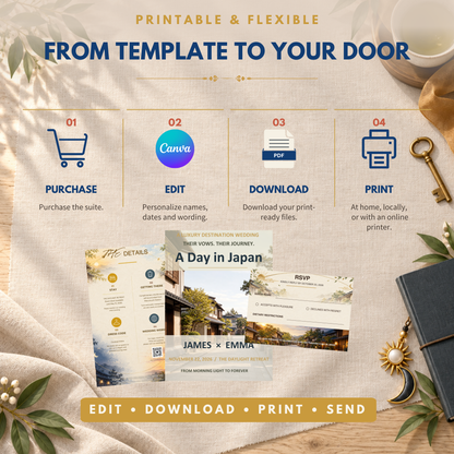 A DAY IN JAPAN Wedding Invitation Suite Template