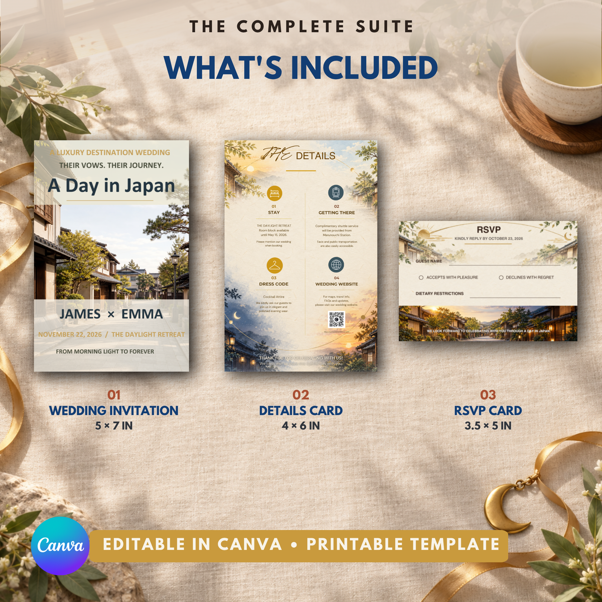 A DAY IN JAPAN Wedding Invitation Suite Template