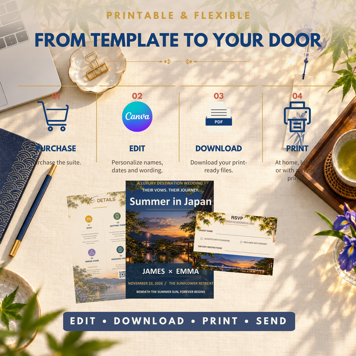 SUMMER IN JAPAN Wedding Invitation Suite Template