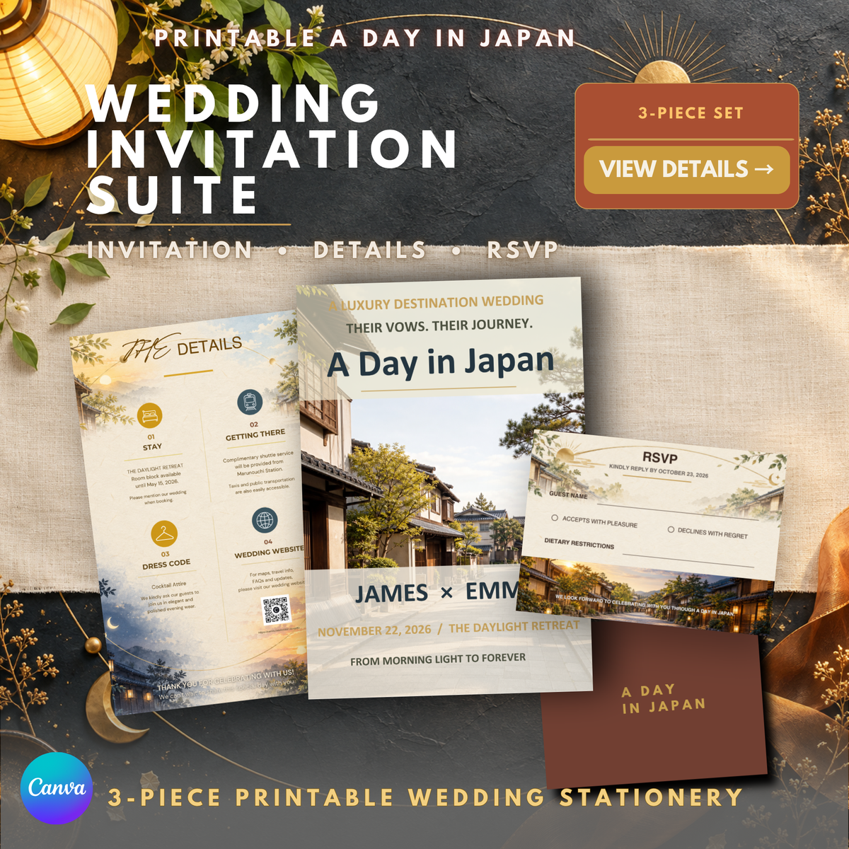 A DAY IN JAPAN Wedding Invitation Suite Template