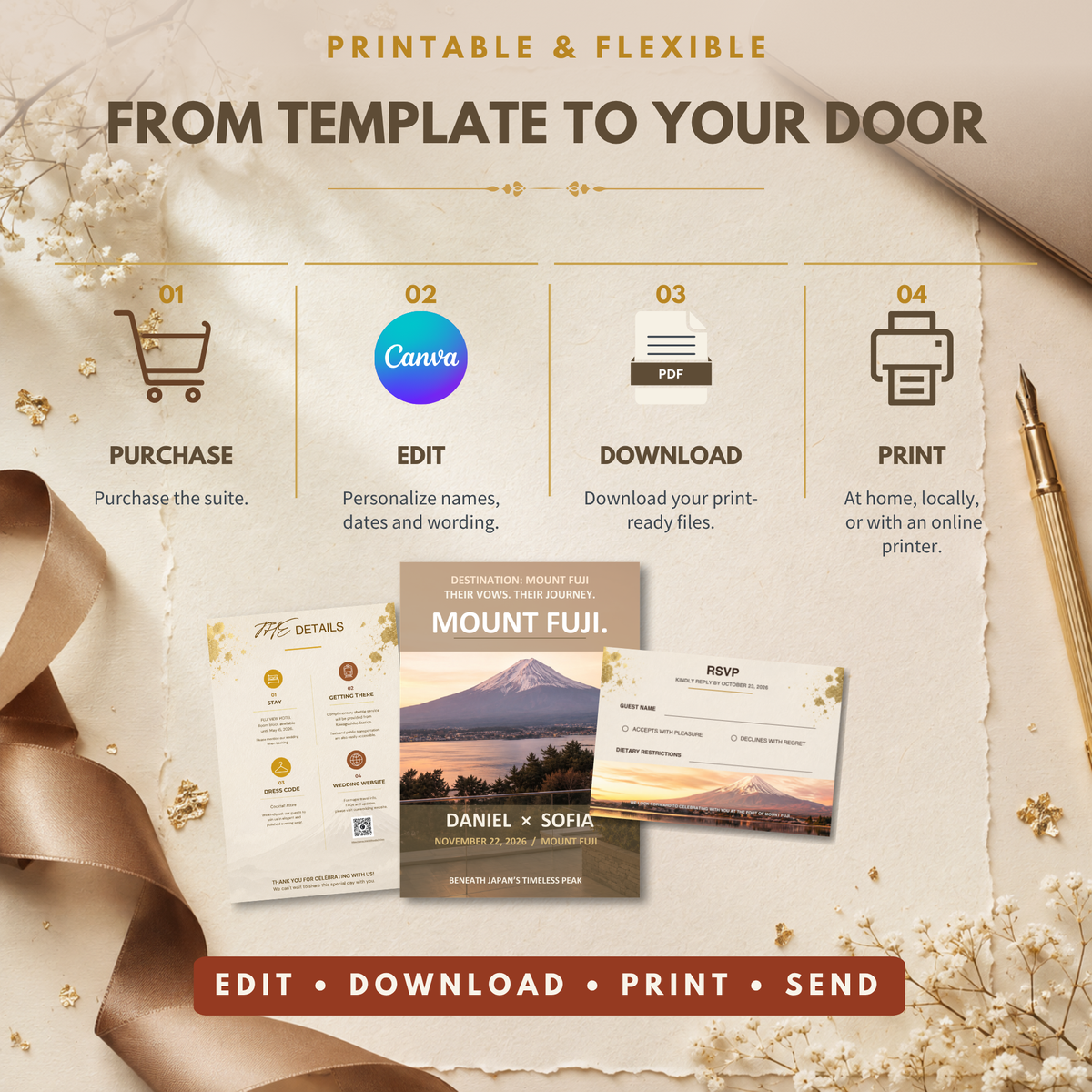 MOUNT FUJI Wedding Invitation Suite Template